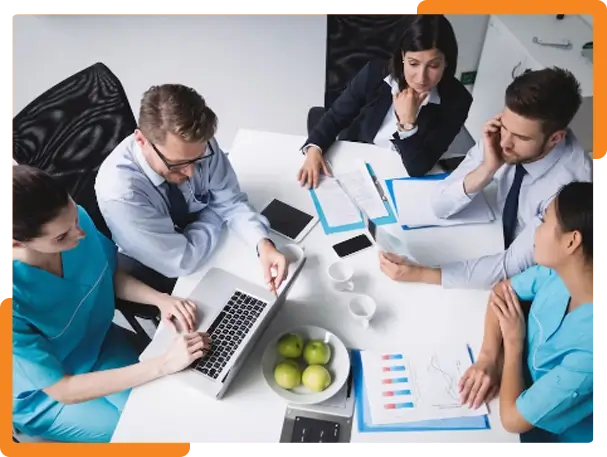 Employers and claims professionals reviewing recovery and claims information together.